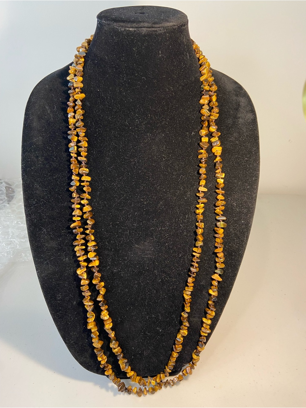 Vintage Gold Tiger Eye Long Chip Bead Necklace - Women's Jewelry